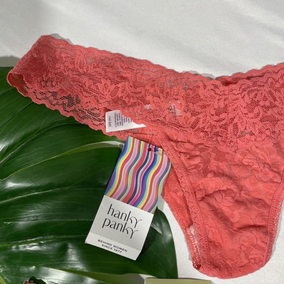 NWT $44 2pc Hanky Panky [ O/S ] Lace Low Rise‎ Thong in Desert Rose & Coral - Picture 9 of 13